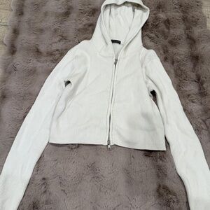 Brandy Melville White Zip-Up Hoodie